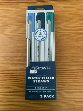 New LifeStraw SIP Stainless Steel Water Filter Straws 3 Packs Carry Case